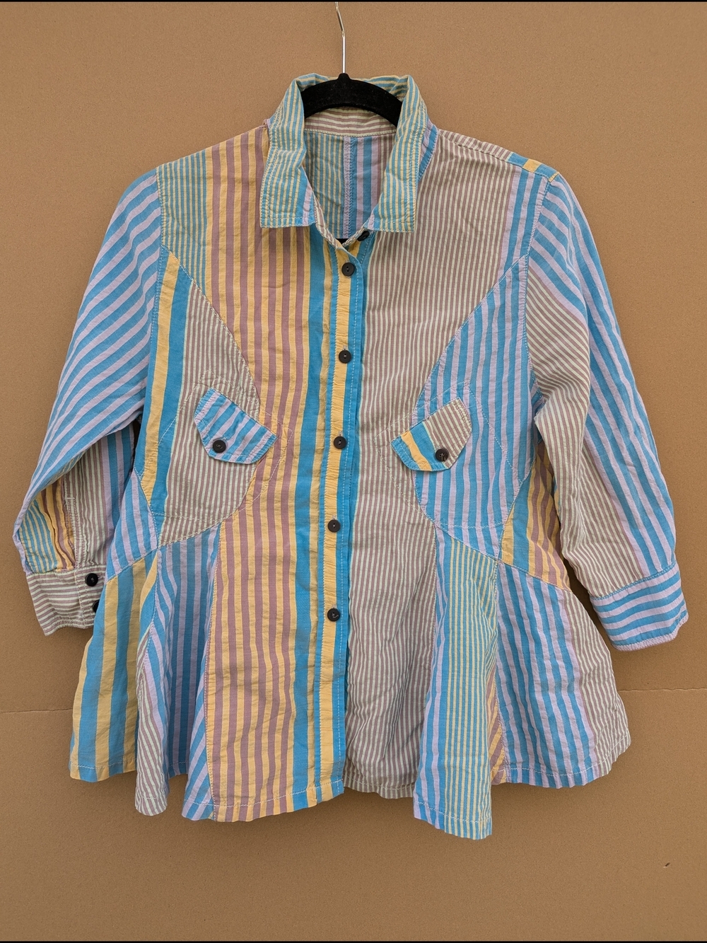 Senso Unico Cube-Cube Patchwork Striped Tunic Top Cotton Cupra Made in Japan 38
